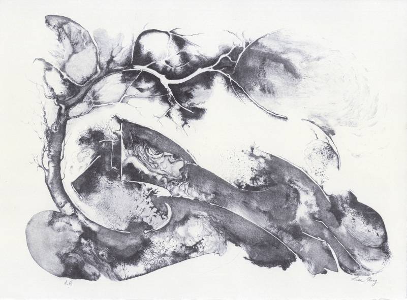 Tree in Moonlight Lithograph Tree in Moonlight - 1983: 11"h x 15"w, stone lithograph.