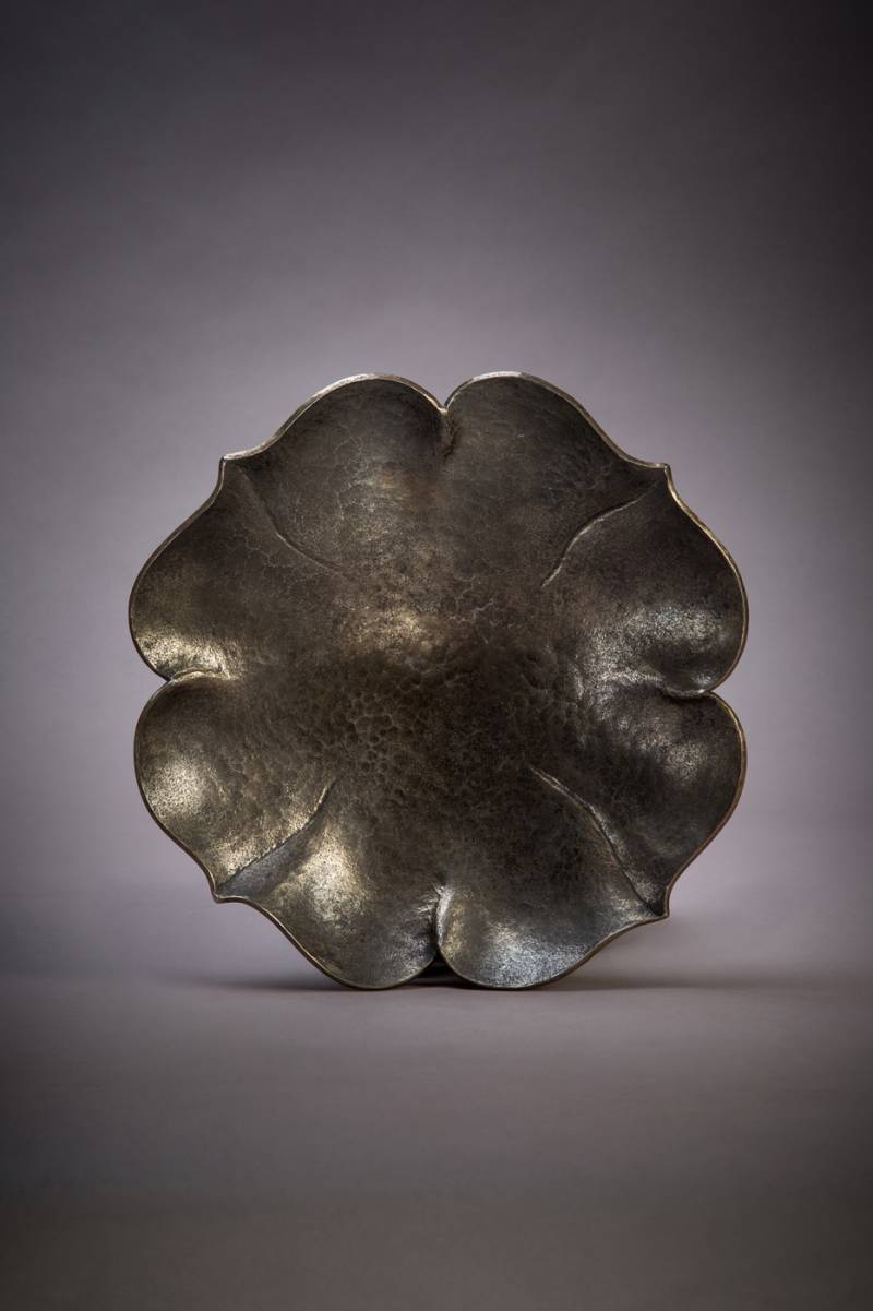 Hand-forged wrought iron bowl, almond oil finish Lotus Bowl