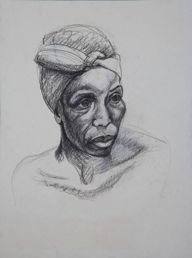 Woman With Turban, Woman with Turban - 1983; Charcoal Drawing 18"w x 24"h. Woman With Turban